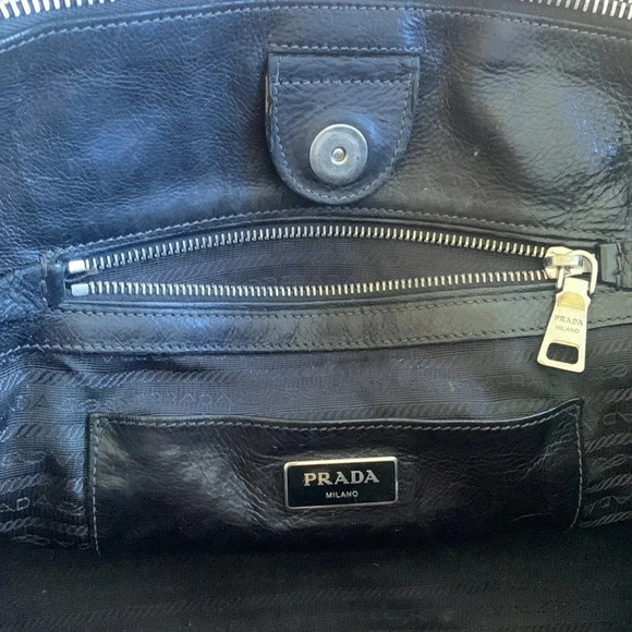 Good condition PRADA BAG black smooth soft leather double handle satchel - Picture 7 of 12